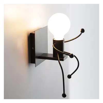 (Black, Type A) LED Wall lamp Creative Mounted Iron Bedside Sconce Lamp for Kids Baby Room Livin