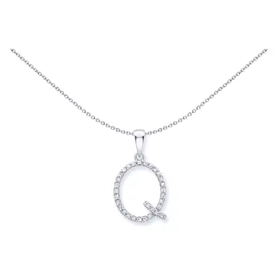 Jewelco London 9ct White Gold Diamond Initial Charm Pendant Letter Q 10mm x 16mm - INNR029-Q