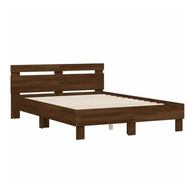 (brown oak, x cm) vidaXL Bed Frame with Headboard Bed Base Mattress Foundation Engineered Wood