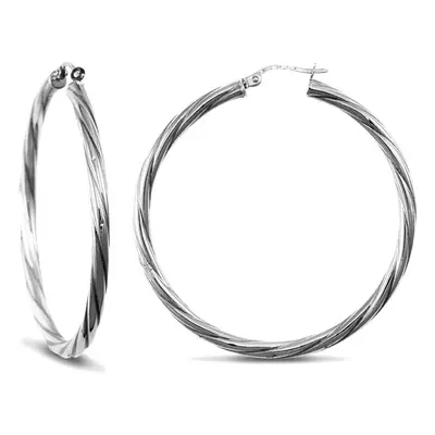 Jewelco London Sterling Silver Twist Hoop Earrings - 3mm - 4.5cm - AER001F