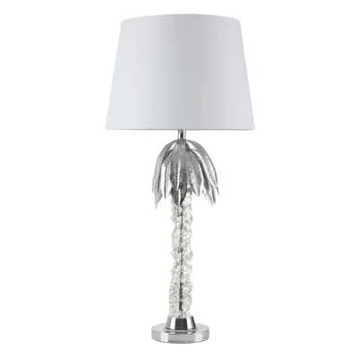 Premier Housewares Table Lamp Crystal Stem Chrome Finish With White Shade Desk Lamp For Office /