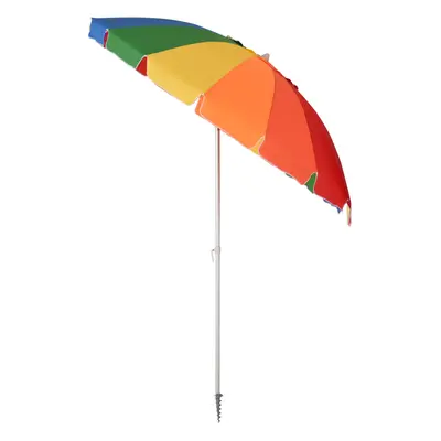 Outsunny Arc. 2.4m Beach Umbrella w/ Sand Anchor Adjustable Tilt Carry Bag