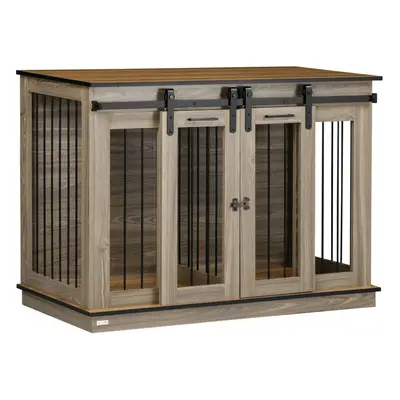 PawHut Dog Crate for Large Dogs, Double Dog Cage for Small Dog, Oak Tone