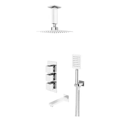 Nes Home Square Way Concealed Shower Mixer Valve, Shower Head with ceiling arm, Handheld, Spout 