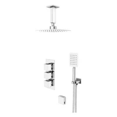 Nes Home Square Way Concealed Shower Mixer Valve Ceiling Shower Head Handset Bath Filler Set Chr