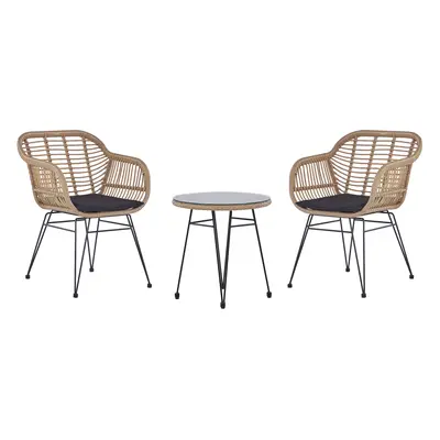 Bistro Set with Cushion TROPEA II PE Rattan Natural