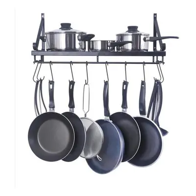 (60cm) Kitchen Wall Mounted Pot Pan Rack Holder Cookware Storage Shelf Hanger With Hook Kitchen 