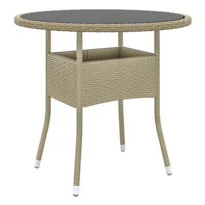 vidaXL Garden Table ?80 cm Tempered Glass and Poly Rattan Beige Patio Table