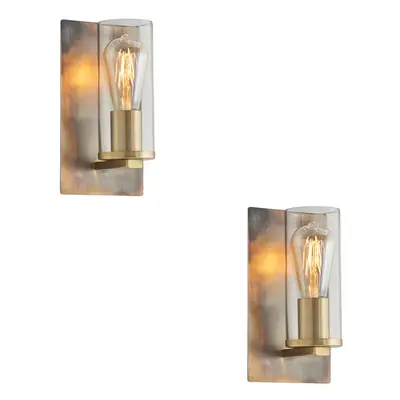 2 PACK Bronze Patina Plate Wall Lamp Light & Clear Glass Shade - Dimmable LED