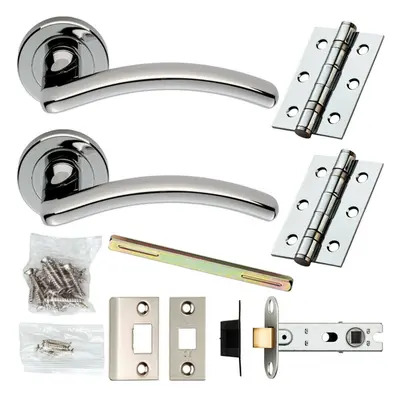 Door Handle & Latch Pack Chrome Modern Arched Curved Bar Screwless Round Rose