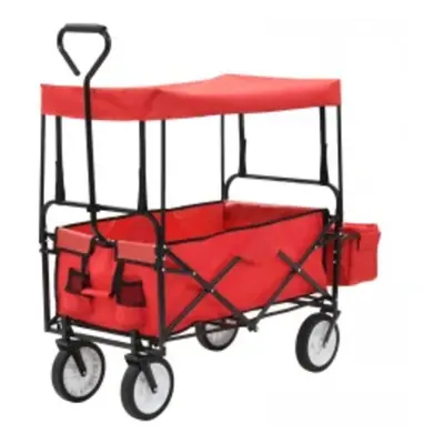 vidaXL Folding Hand Trolley with Canopy Steel Red Transport Cart Garden Truck