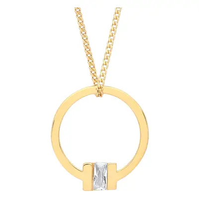 Jewelco London Ladies Gold-Plated Sterling Silver Radiant CZ Circular Square T Bar Lavalier Neck