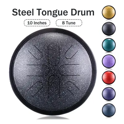 (Speckled black) 10'' Notes Steel Tongue Drum Handpan Hand Tankdrum With Storage Bag Mallets