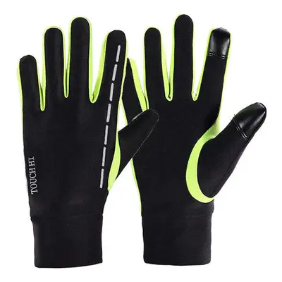 (Green, L) Men Anti-Skid Fleece Outdoor Cycling Gloves Winter Warm Full Finger Windproof Mittens