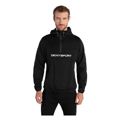 (L, Black) DKNY Mens Downwind 1/4 Zip Water Repellent Lightweight Jacket