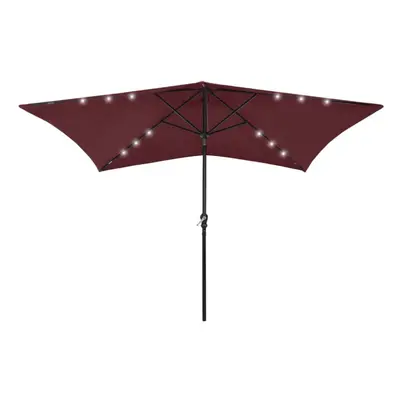 vidaXL Parasol with LEDs and Steel Pole Bordeaux Red 2x3 m Outdoor Umbrella