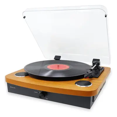 (Light Wood) Record Player With Stereo Speakers - Bluetooth - USB & SD Recording - AUX IN & RCA 