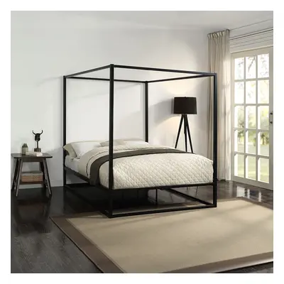 (King x 200cm, 15cm Deep Comfort Foam Mattress) ASHWELL MODERN FOUR POSTER BLACK METAL BED FRAME