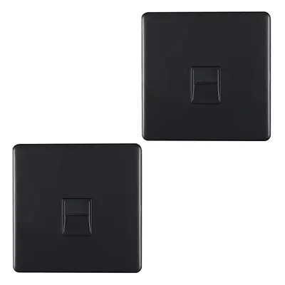 2 PACK Gang BT Telephone Master Socket SCREWLESS SATIN STEELWall Face Plate