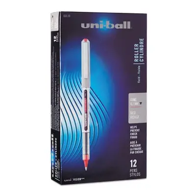 Uni-Ball UBC 0.7 mm Micro Red Ink, Gray & Red Barrel VISION Stick Roller Ball Pen - Dozen