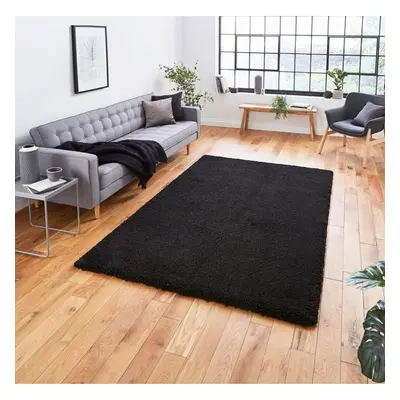 (160x220cm) Sierra Shaggy Rugs in Black High Dense Soft Polypropylene Mats