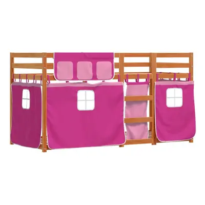 vidaXL Bunk Bed with Curtains Kids Twin Sleeper Pink 90x200 cm Solid Wood Pine