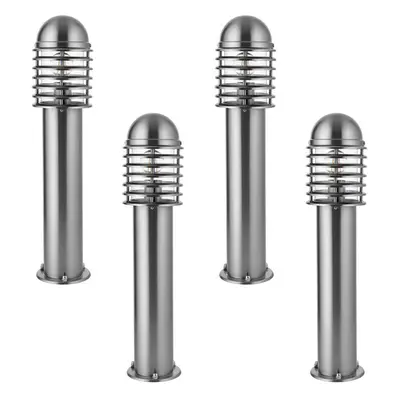 4 PACK Outdoor Post Bollard Light Polished Steel Vandal Proof External Pathway