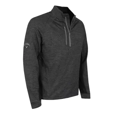 (S, Black Heather) Callaway Golf Mens Heather Stripe Fleece Back Swingtech Thermal Sweater