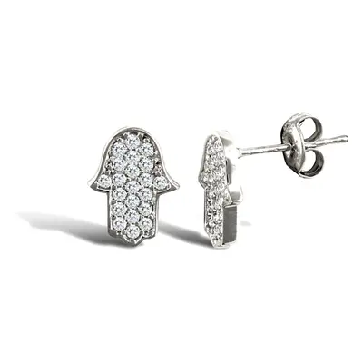 Jewelco London Ladies 9ct White Gold White Round Brilliant Cubic Zirconia Chamsa Hand Stud Earri