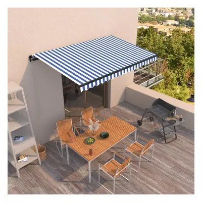 vidaXL Manual Retractable Awning 450x350 cm Blue and White Outdoor Garden