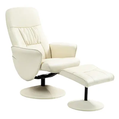 HOMCOM PU Leather Armchair and Footrest Swivel Recliner w/ Ottoman Cream White