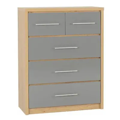 Santos 3+2 Drawer Chest - Grey High Gloss/Light Oak Effect Veneer