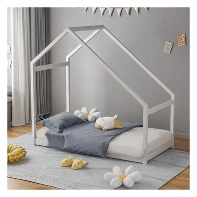 White Pine Wood House Frame Toddler Floor Bed