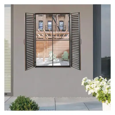 Decorative Vintage Brown Shutter Window Mirror for Indoor and Outdoor