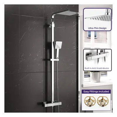 Modern Square Exposed 2-Way Thermostatic Mixer Shower Set With Easy Fittings