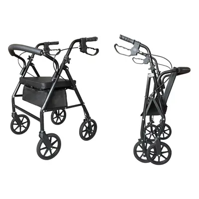 Lightweight Rollator Folding Walking Frame Wheeled Walker W/ Seat Black