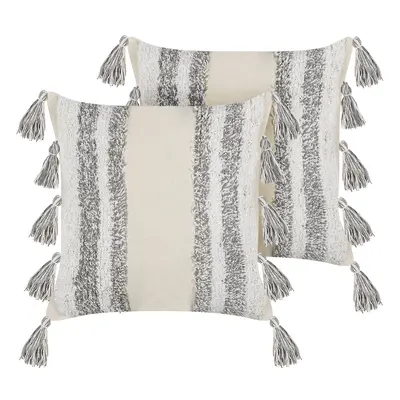 Set of Cushions HELICONIA Cotton x cm Striped Tufted Beige