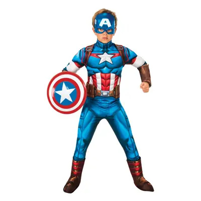 (S, Blue/White/Red) The Avengers Childrens/Kids Deluxe Captain America Costume