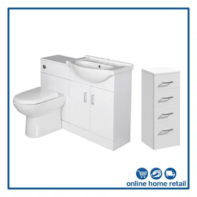 Modern Bathroom Furniture Toilet & Sink Vanity Unit Drawer Cabinet White Gloss