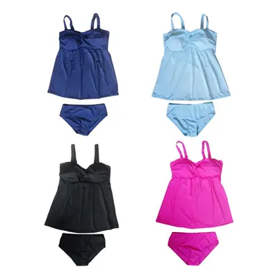 (Blue, L) Women Push Up Tankini Set Padding Wireless Low Waist Bikini Beach Bathing Swimwear