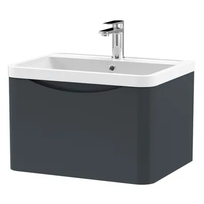 Wall Hung Drawer Vanity Basin Unit with Polymarble Basin, 600mm - Soft Black