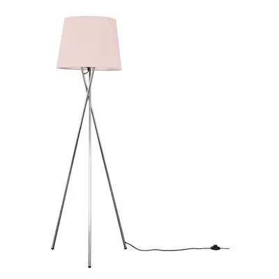 Modern Polished Chrome Metal Tripod Floor Lamp with a Pink Tapered Shade - Complete with a 6w LE