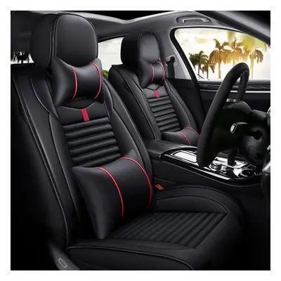 (Black) PU Leather Auto Car Seat Cover Set Protector Front&Rear Full Surrounding