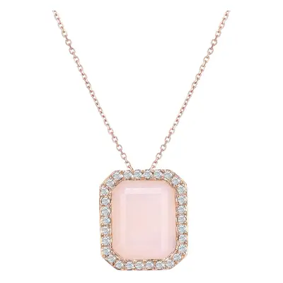 Jewelco London 9ct Rose Gold Round 15pts Diamond Octagon 2.4ct Opal Cocktail Pendant Necklace in