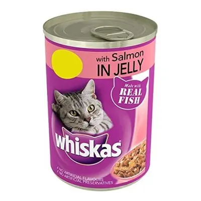 Whiskas Adult Wet Cat Food Tin Salmon in Jelly 390g (Pack of 12)