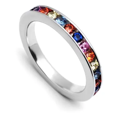 (N) Jewelco London Ladies Sterling Silver Multi Colour Cubic Zirconia Rainbow Full Eternity Ring