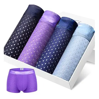 (Dark and Purple, M) Pieces Mens Mesh Ice Silk Breathable Underwear