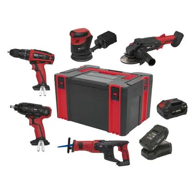 9 Piece 20V Cordless Power Tool Bundle - x Batteries & Charger - Toolbox