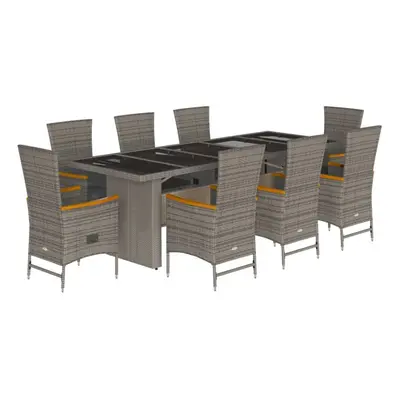 vidaXL Garden Dining Set Piece with Cushions Table & Chair Grey Poly Rattan