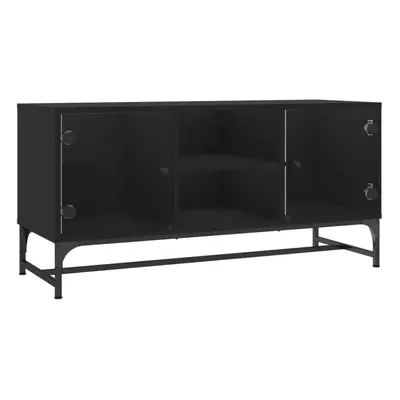 (black) vidaXL TV Cabinet with Glass Doors Home TV Stand Entertainment Centre TV Unit